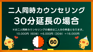 心理カウンセリング浦のカウンセリングと心理療法の料金プラン（お二人同時のカウンセリング料金30分延長の場合）